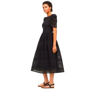 H&M Black Puff Sleeve Eyelet Dress